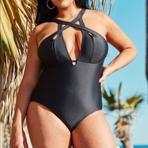 Criss Cross halter one piece swimwear